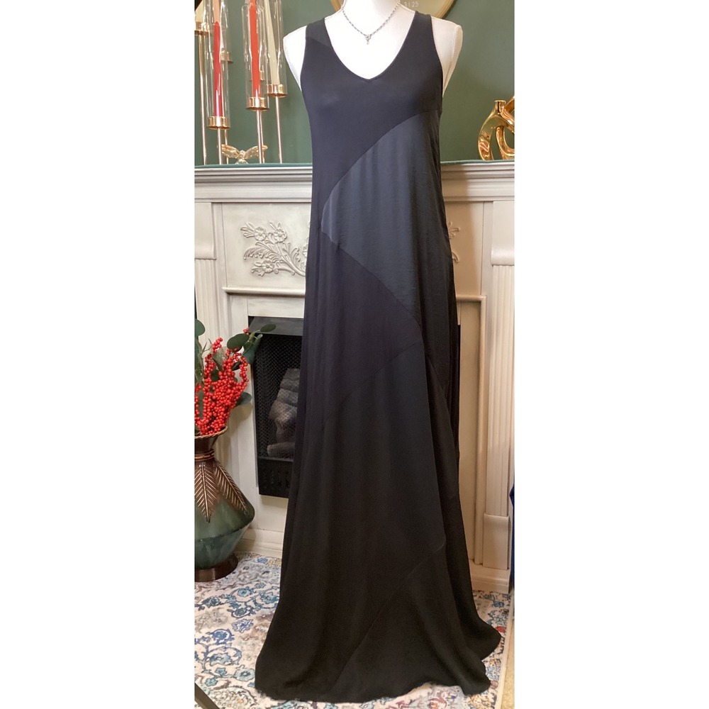 Kenneth Cole Maxi Dress Women S Black New Mixed Media V-Neck